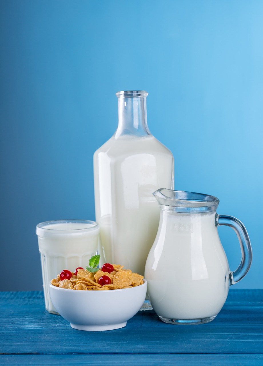 cereal, milk, breakfast, dairy, pitcher, bottle, food, corn flakes, milk, milk, milk, milk, milk